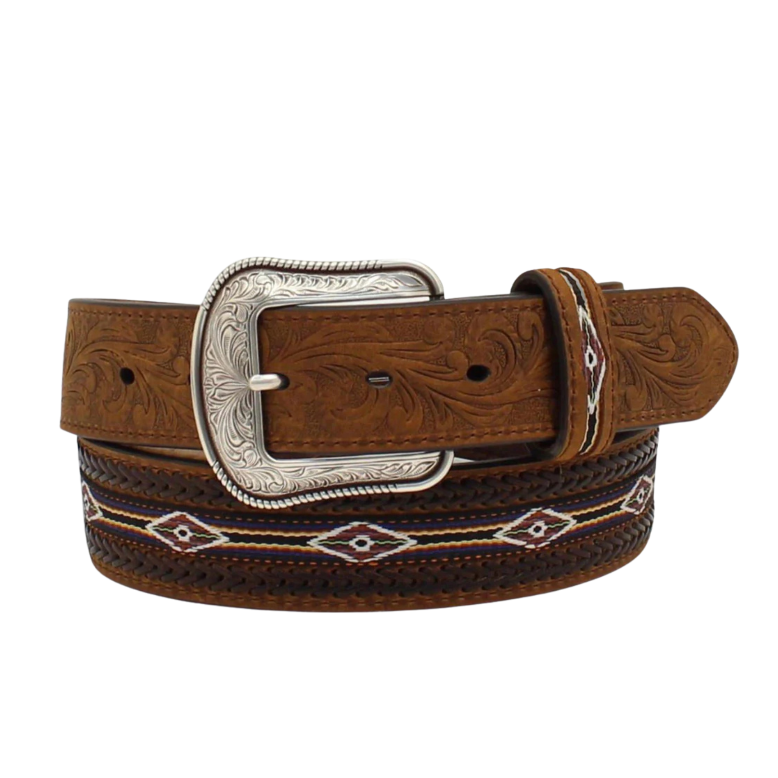 Tooled 1 1/2in Buckstitch Weave Mens Belt