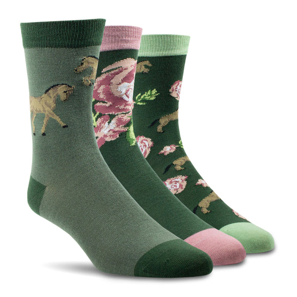 Ariat Womens Charm Crew Socks Floral Horse