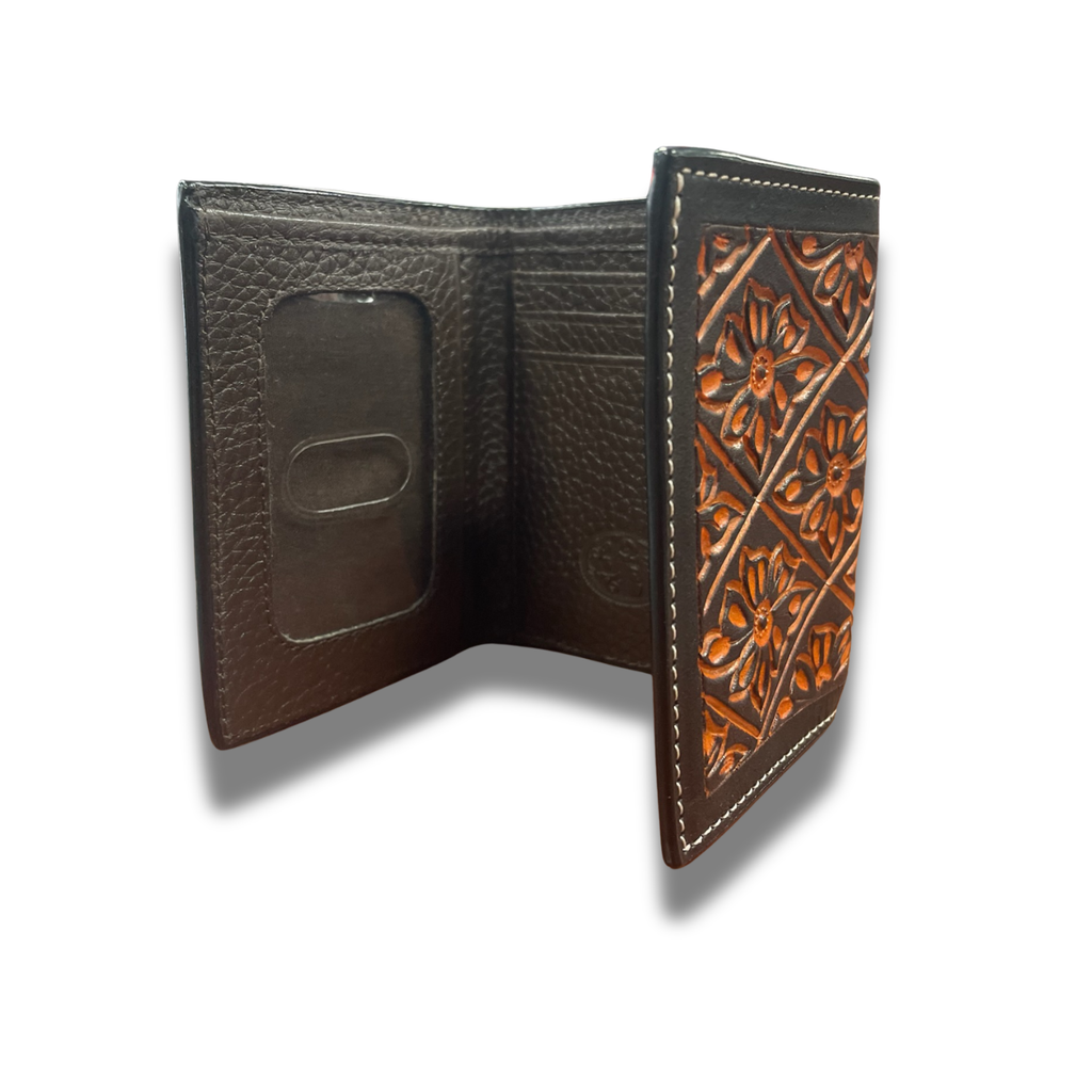 Trifold Floral Hand Tooled Embroidered Wallet