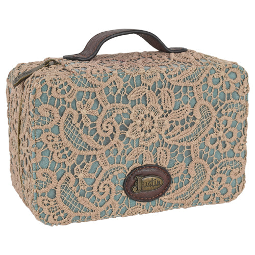 Justin Large Jewellery Case Turquoise w Lace Overlay
