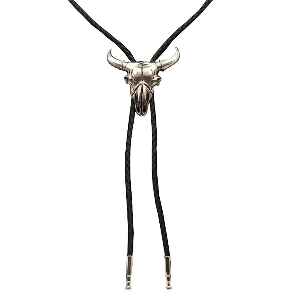 Silver Steer Skull Bolo Tie