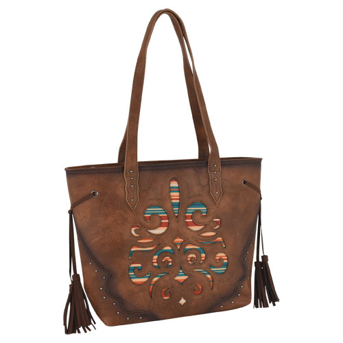 Justin Tote Brown Burnished w Multicolored Inlay