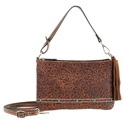 Justin Ladies Mini Shoulder Floral Emboss w Turquoise Stones