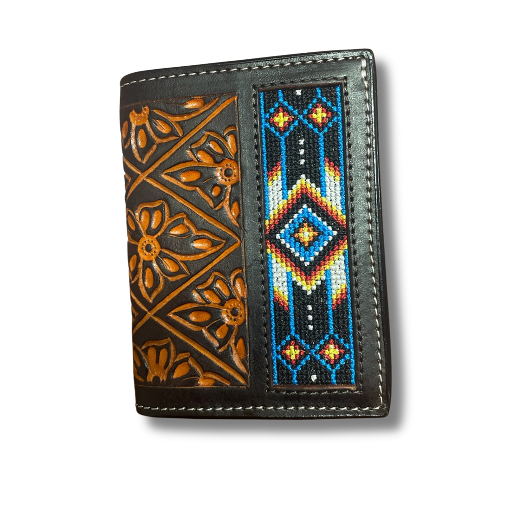 Trifold Floral Hand Tooled Embroidered Wallet