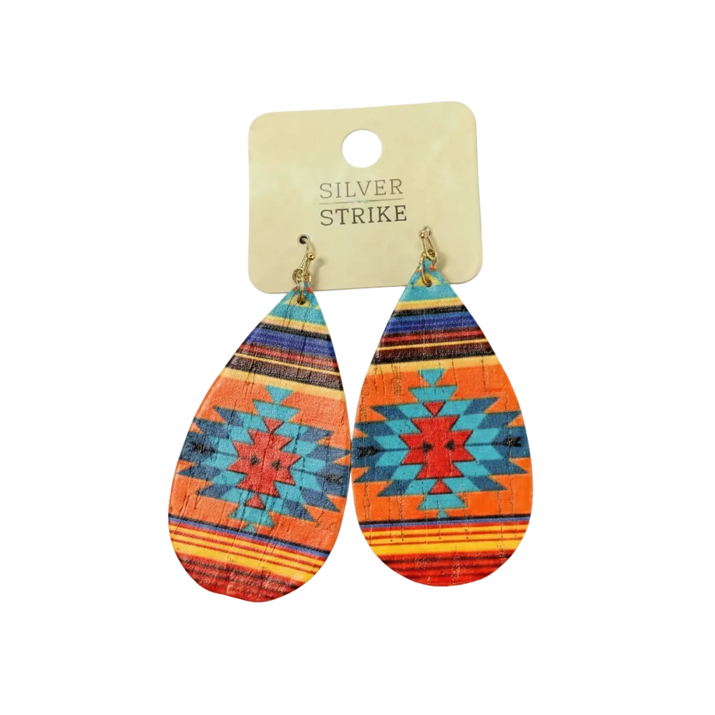 Silver Strike Earrings Aztec Teardrop Multicoloured