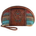 Catchfly Ladies Dome Cosmetic Bag Brown w Steer Head and Southwestern Stripes