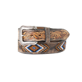 3D 1-1/2in Floral Tooled Tri Bead Mens Belt