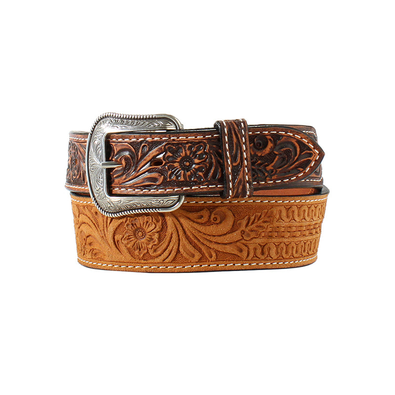 3D 1-3/4in Tapered Floral Tooled Mens Belt