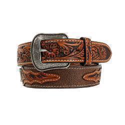 3D Mens Belt 1 1/2in Floral Tabs Concho