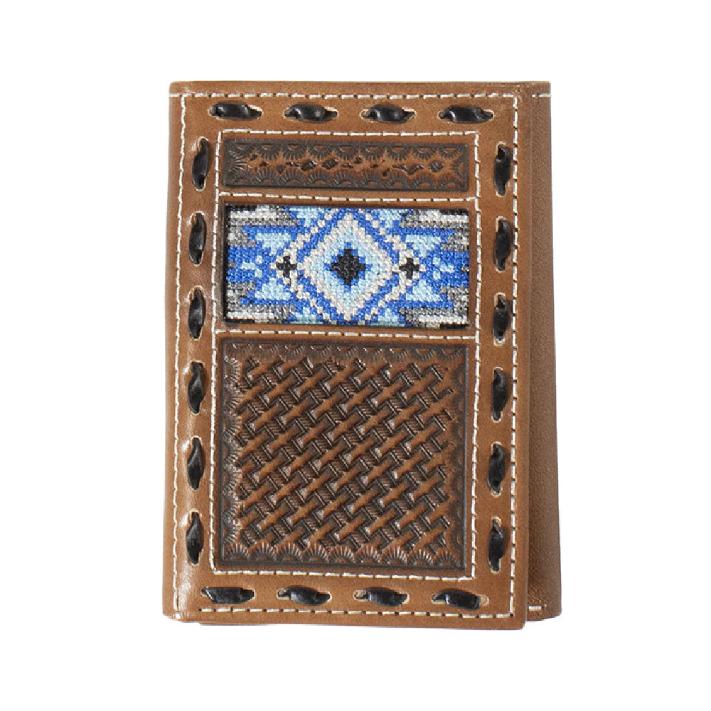 Trifold Blue Diamond Inlay Wallet