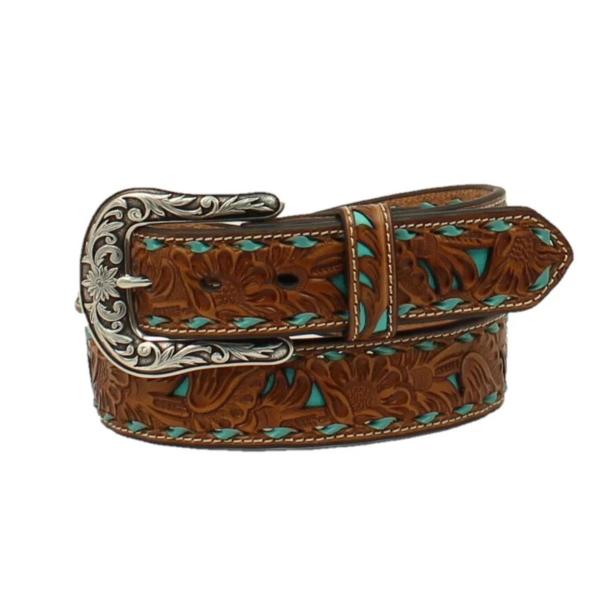 Nocona 1 1/2in Nailhead Accent with Turquoise Underlay Belt