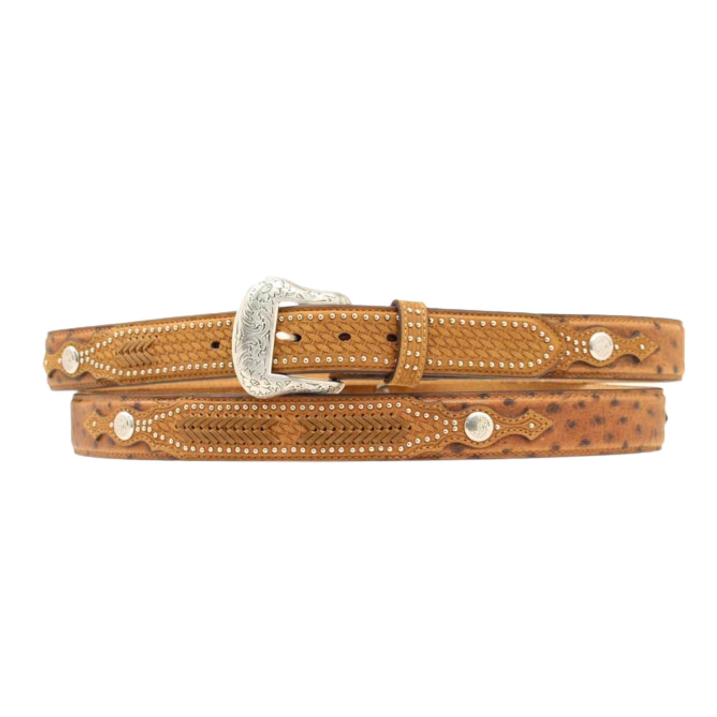 Nocona Mens Ostrich Overlay Belt w Conchos