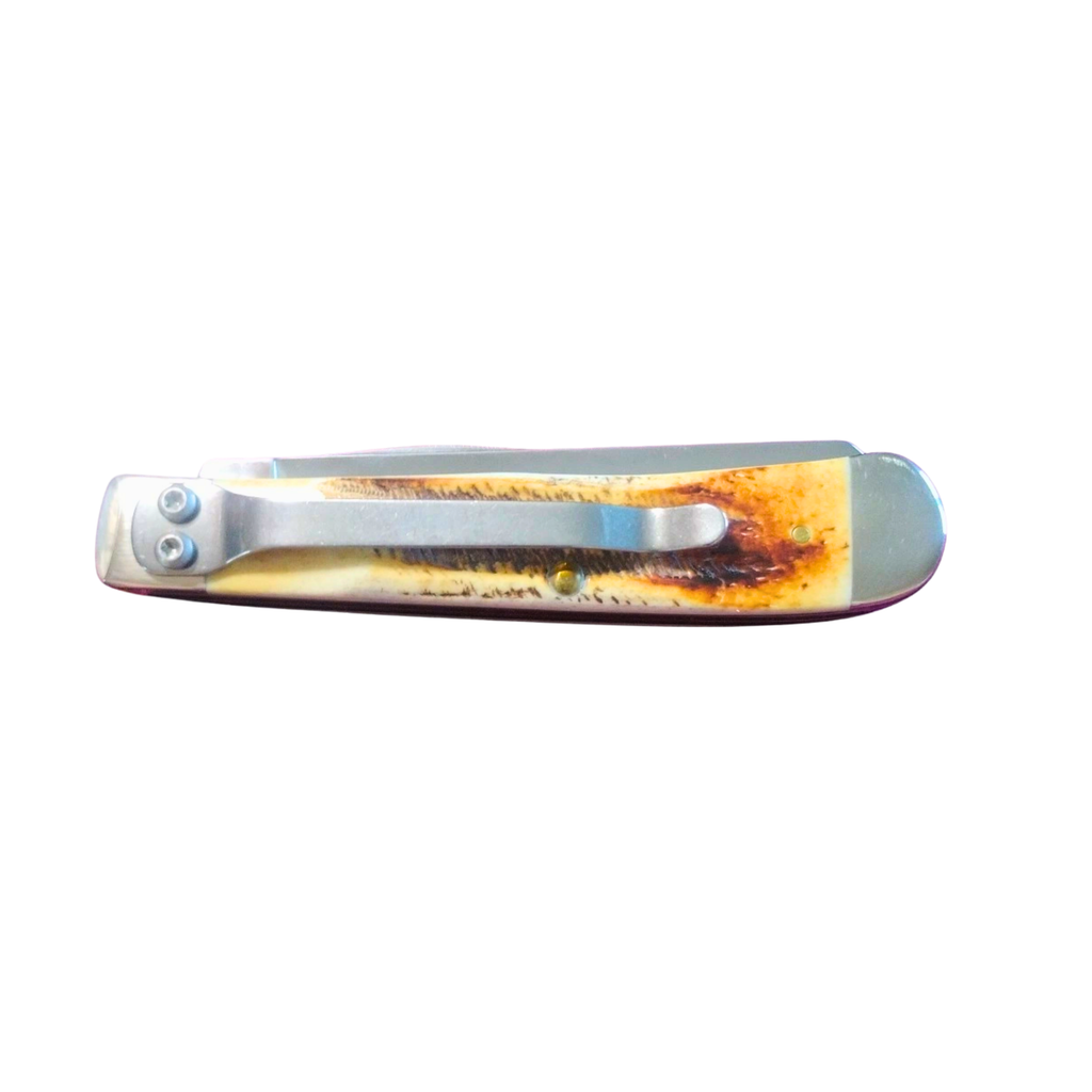 Bone Stag Trapper Knife w Clip