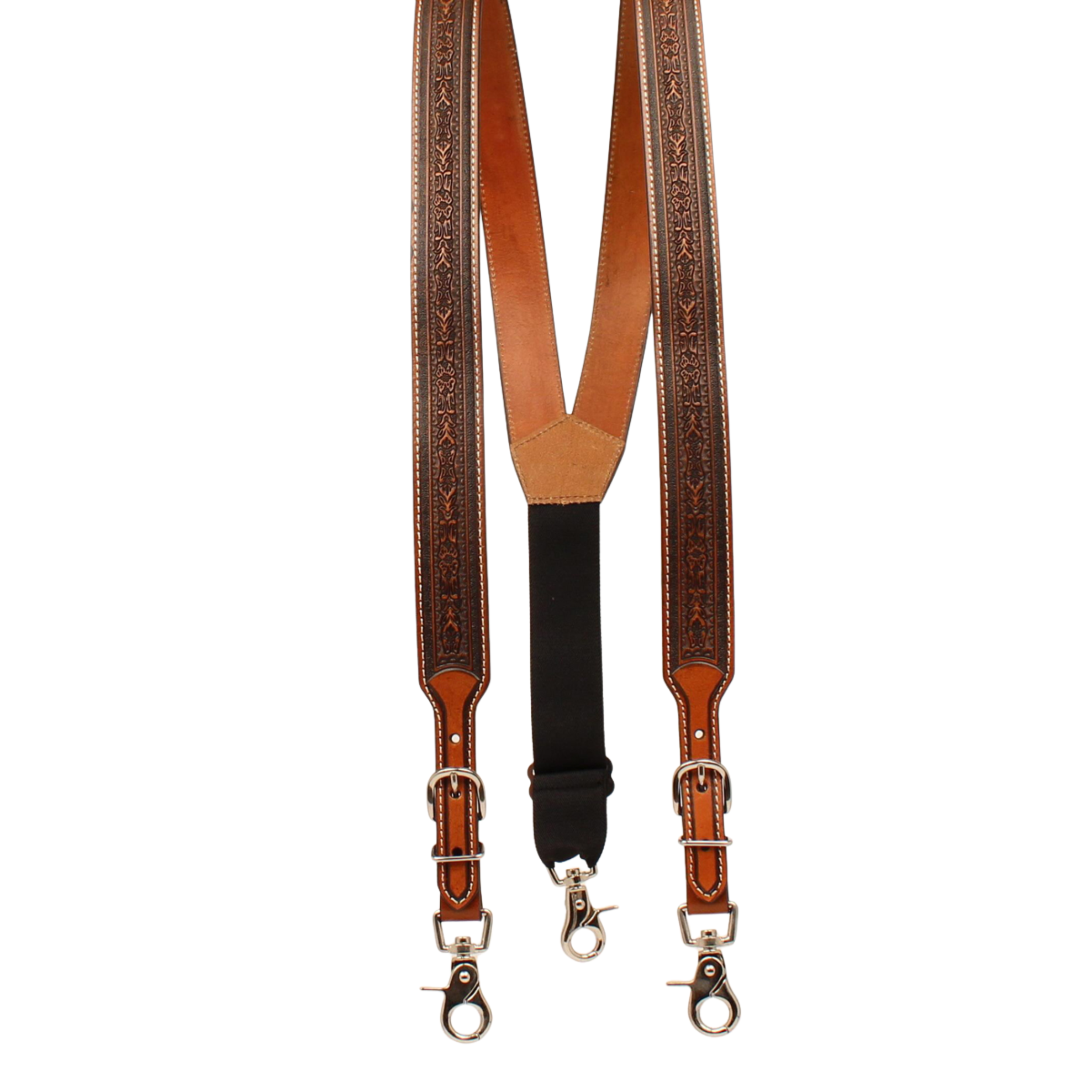 Nocona Mens Leather Floral Hand Tooled Gallus/Suspenders
