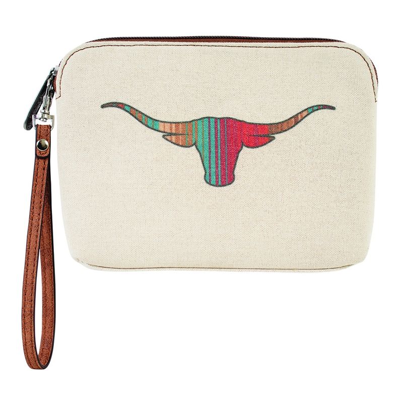 Justin Ladies Cosmetic Pouch Canvas w Striped Longhorn