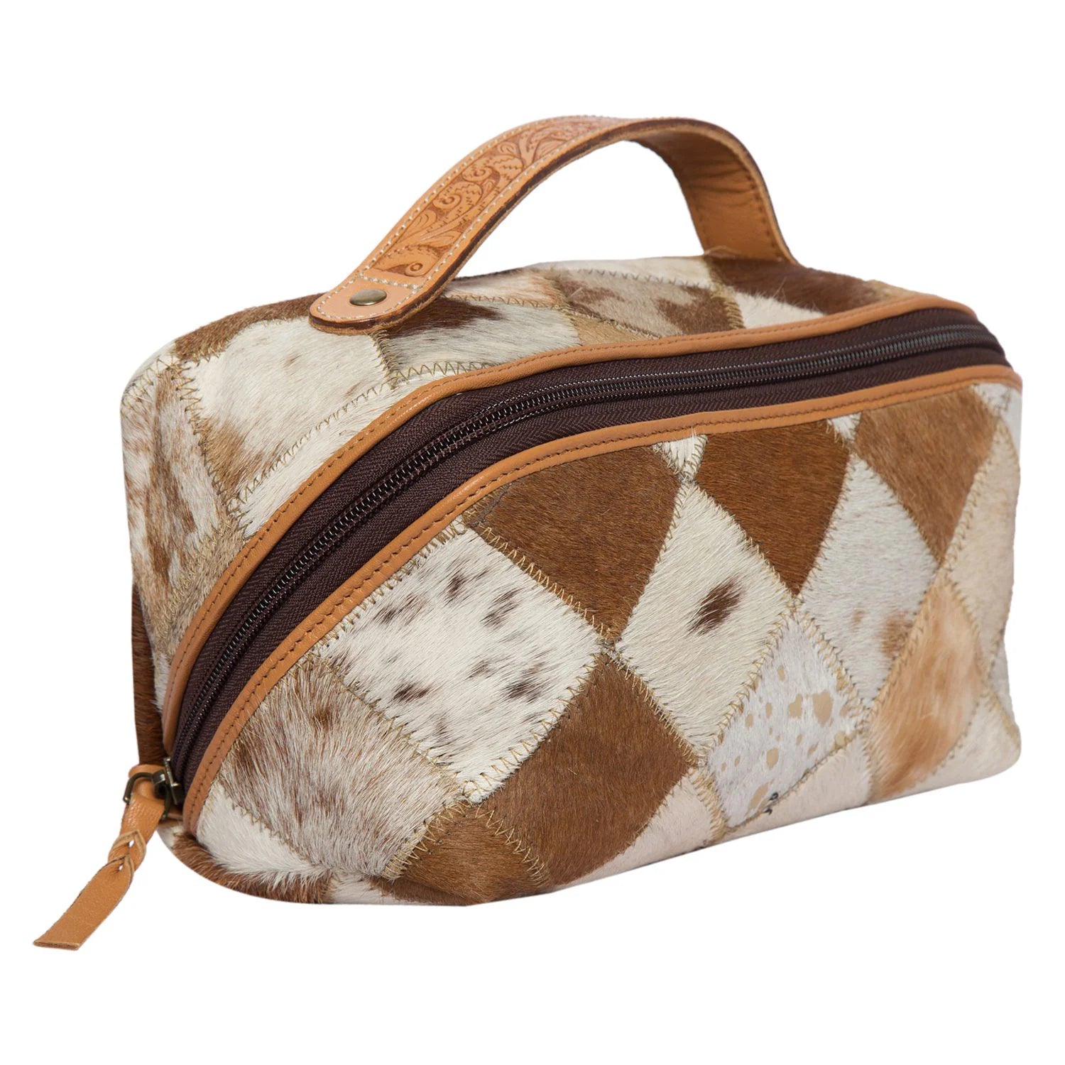 Patchwork Cowhide and Tooling Toiletry Bag