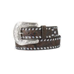 Angel Ranch Ladies Belt 1 1/2in Floral Embossed Silver Diamond