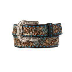 Angel Ranch Womens Hand Tooled Floral Pattern Laced Belt