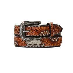 Angel Ranch Ladies Belt 1 1/2in Sunflower Tooling Crystals