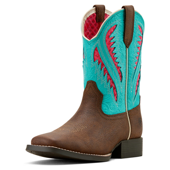 Ariat Youth Quickdraw Venttek Rich Clay Turquoise Floral Emboss Boot