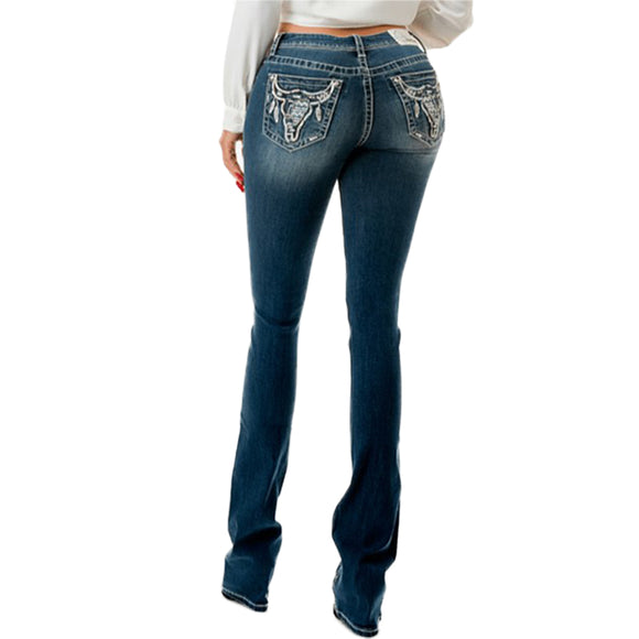 Grace In LA Womens Steer Head EB51783 Jean