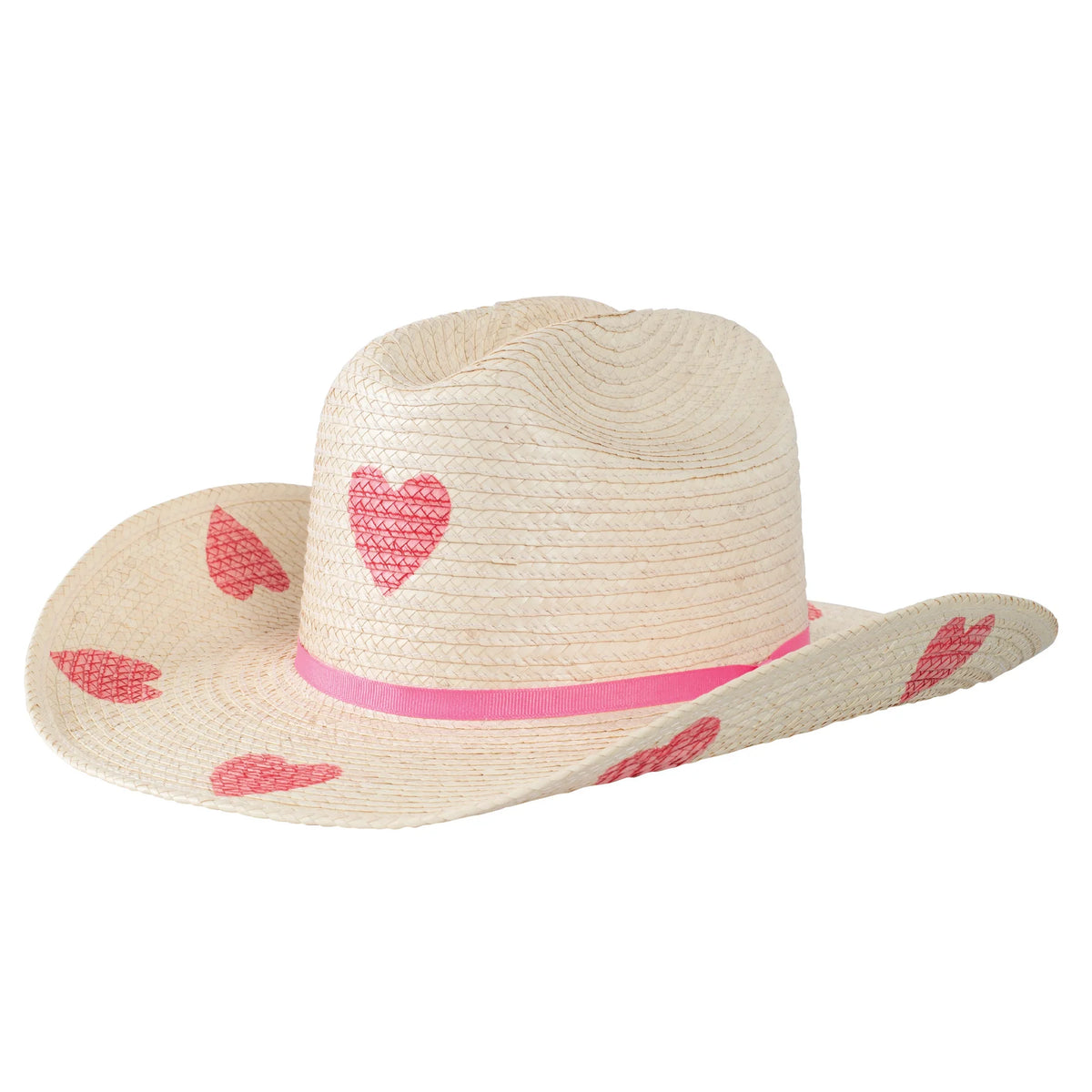 Sunbody Kids Cattleman Pink Hearts Palm Straw Hat