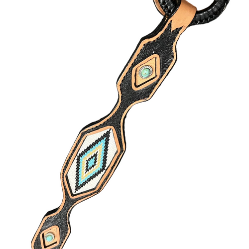 3185Y Western Breastplate w Inlaid Diamond Black Turquoise Beaded Design and Turquoise Spots
