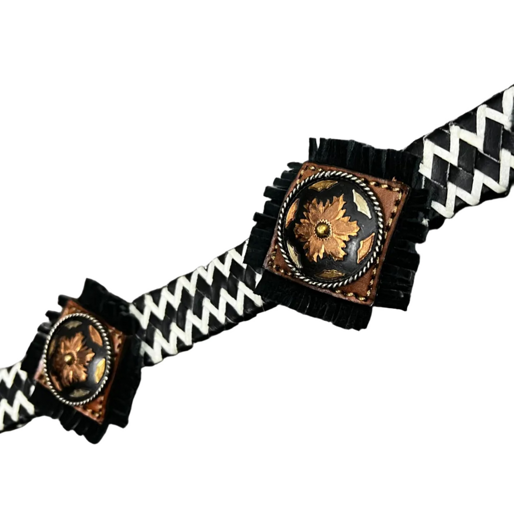 Breastcollar w Black White Chevron Lacing Concho Fringe