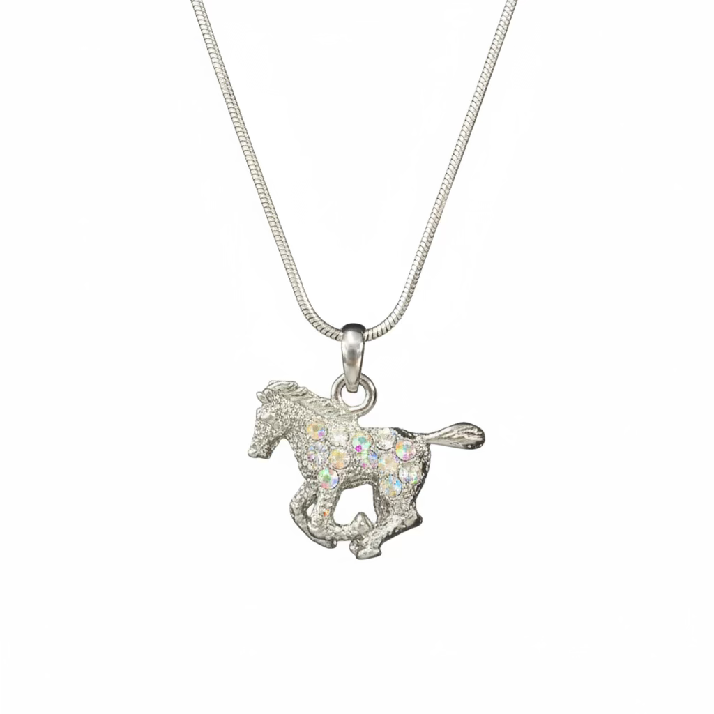 Silver Horse Pendant AB Stones