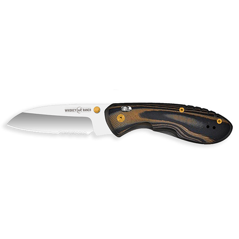 Whiskey Bent Single Blade Catch Pin w Clip Serrated Knife