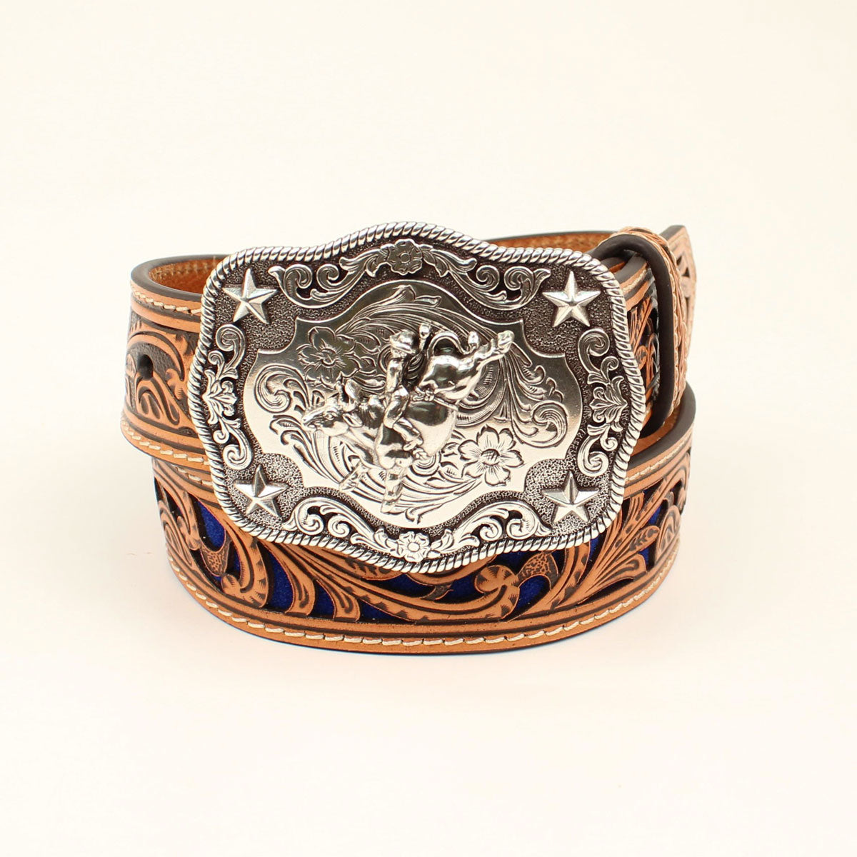 Nocona Kids Tooled w Blue Inlay Belt