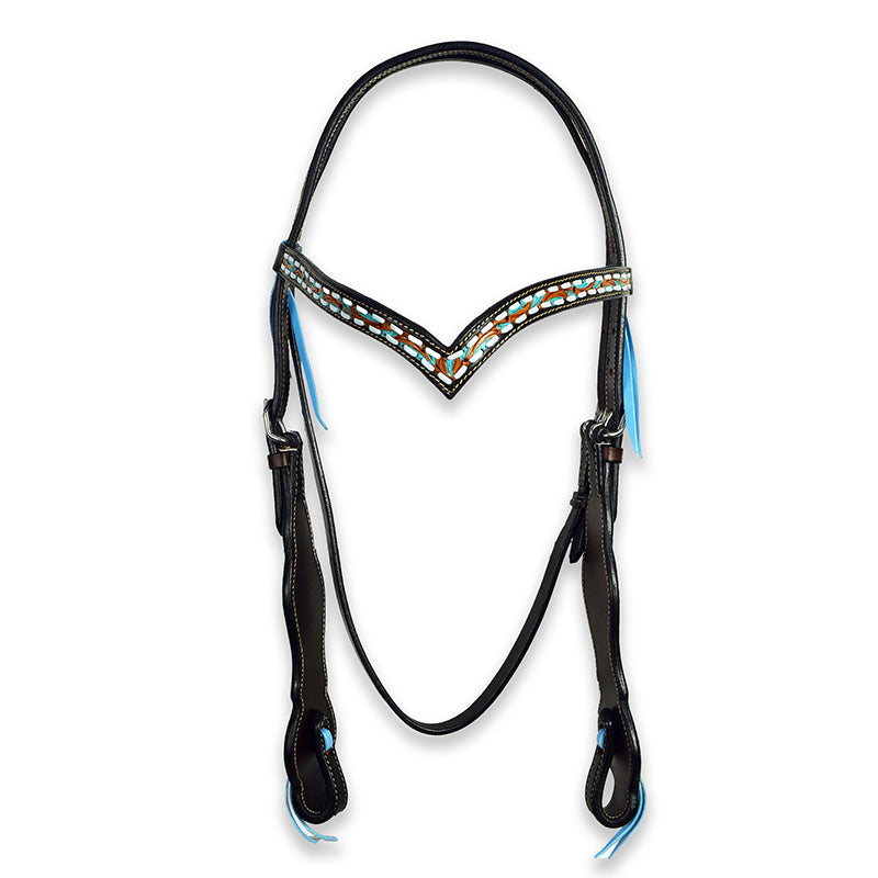 Ezy Ride Bridle V Brow with Turquoise Buckstitch