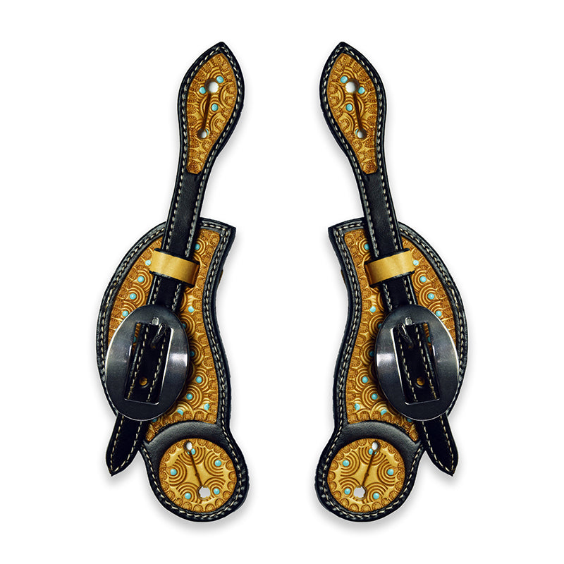 Ezy Ride Spur Strap Cowboy Shaped with Stamping and Turquiose Dots