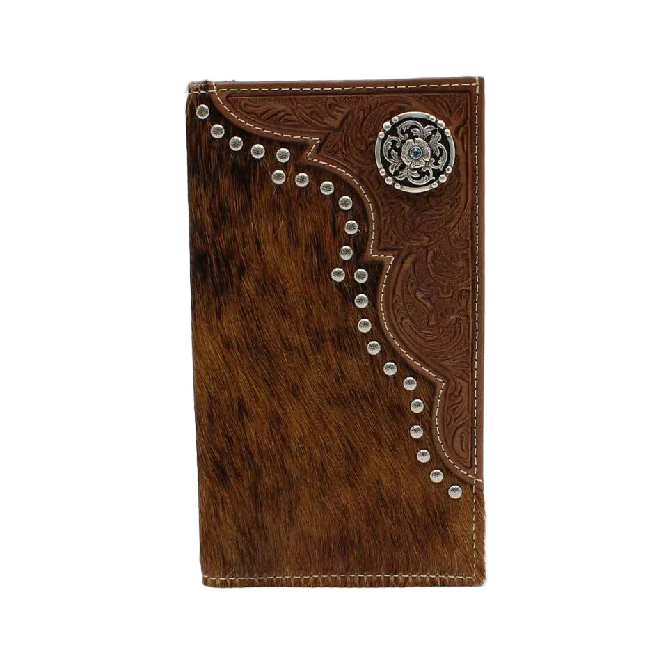 Nocona Rodeo Calf Hair Floral Tooled Round Concho Wallet