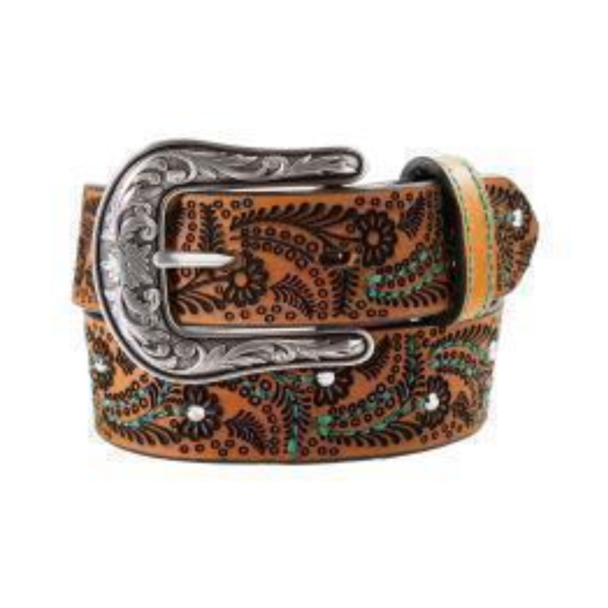Nocona Girls Belt Turquoise Stitch Paisley