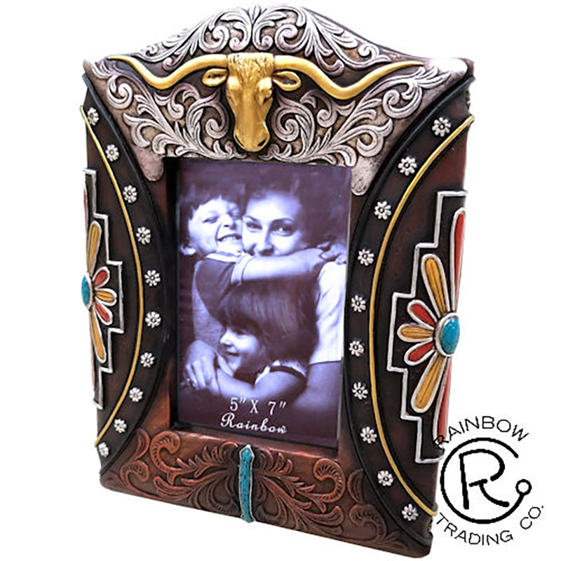 Longhorn w Silver Detail Photo Frame 11x8.5in