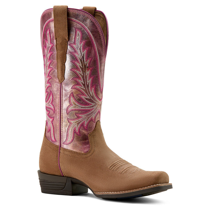 Ariat Womens Rock Creek Tawny Roughout Violet Pink Boot