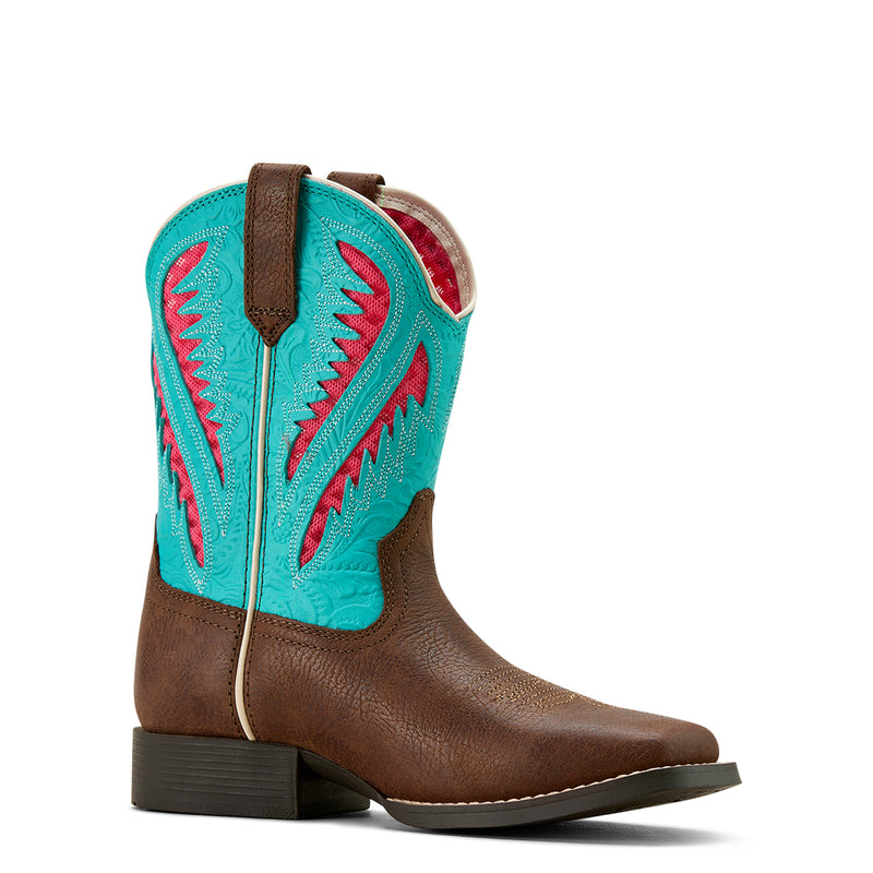 Ariat Youth Quickdraw Venttek Rich Clay Turquoise Floral Emboss Boot