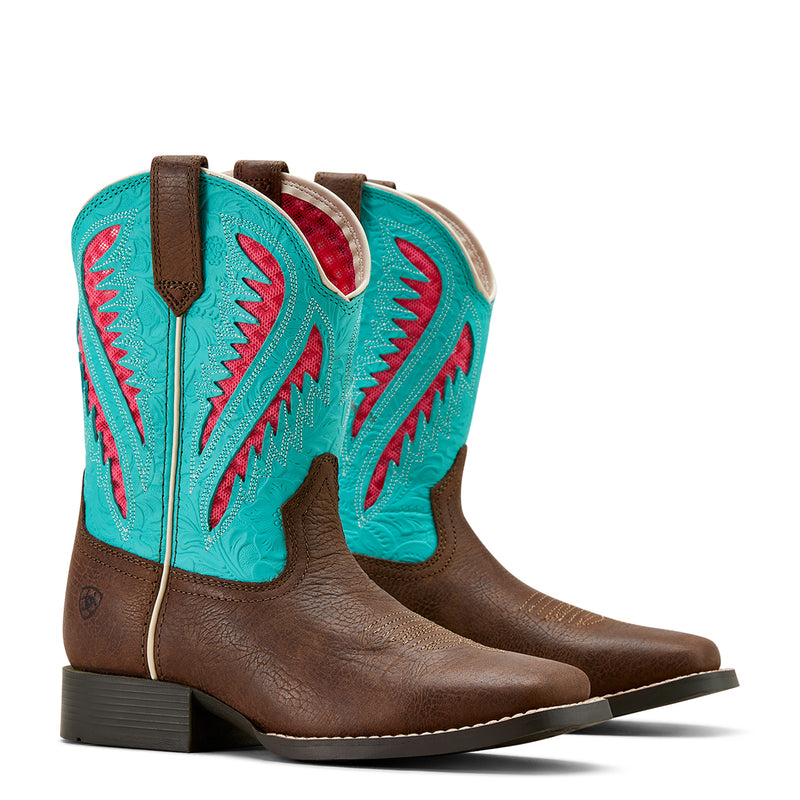 Ariat Youth Quickdraw Venttek Rich Clay Turquoise Floral Emboss Boot