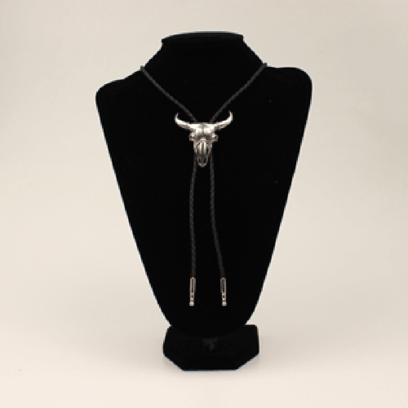 Silver Steer Skull Bolo Tie
