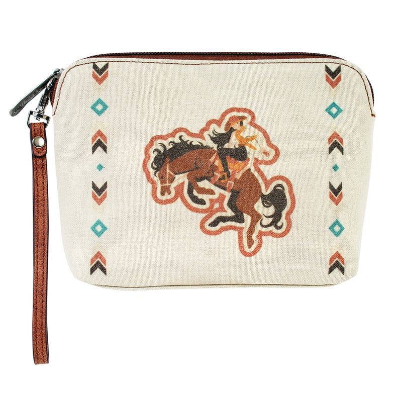 Justin Ladies Cosmetic Pouch Canvas w Bronco and Cowgirl