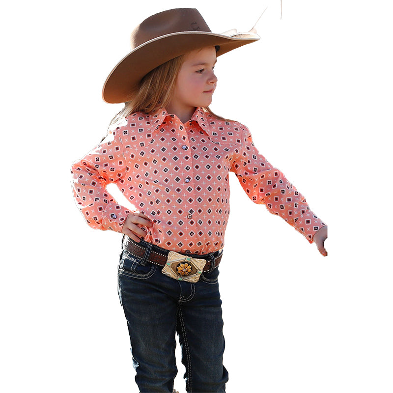 Cruel Girl Geo Print Girls Western L/S Shirt CTW3220035