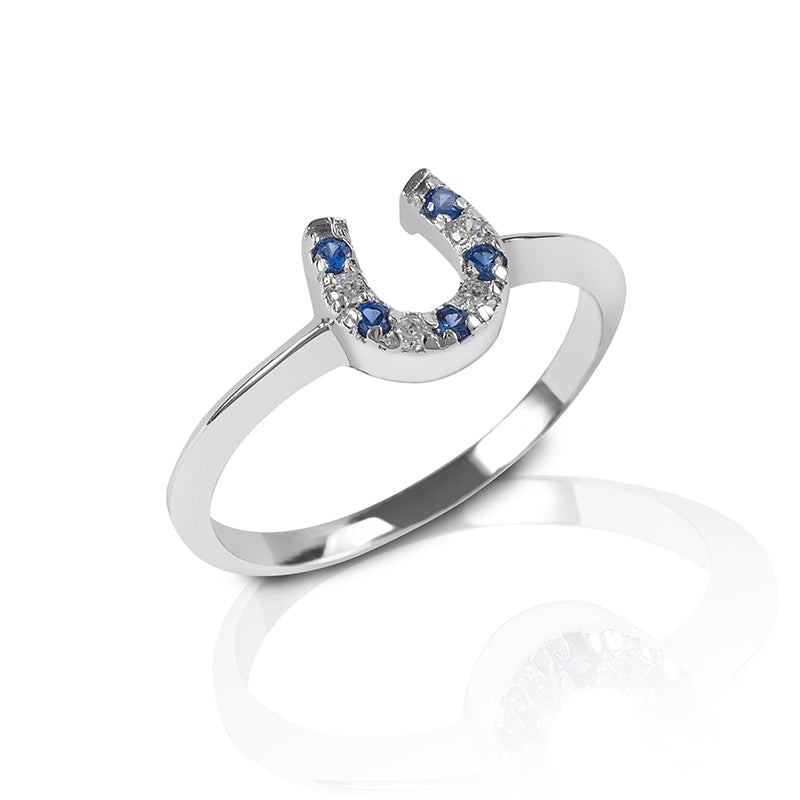 Kelly Herd Blue and Clear Horseshoe Ring