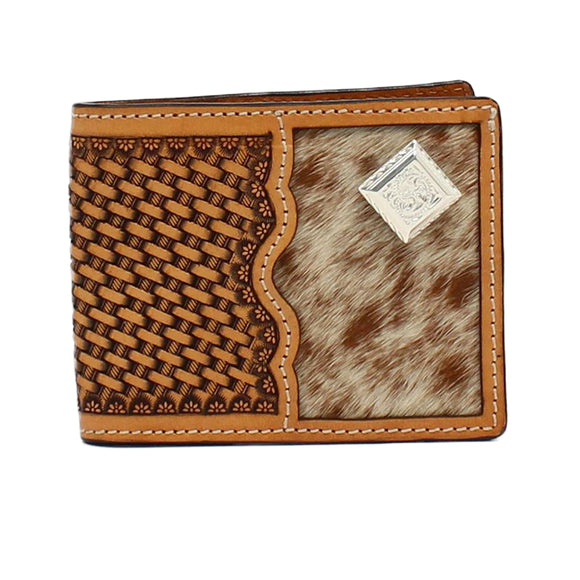Bifold Basket Tooled Cowhide Square Concho Wallet