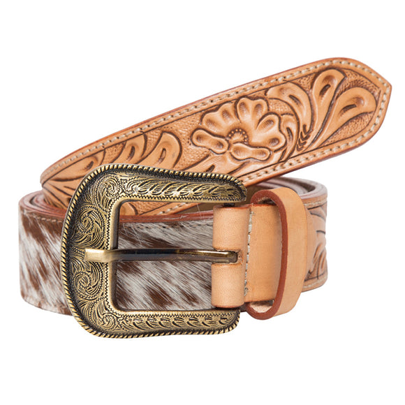 Tooled Leather Cowhide Belt