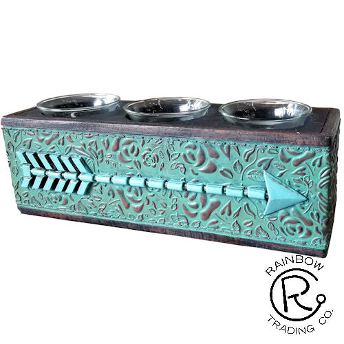 Arrow Turquoise Flowers 3 x Candle Holder