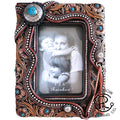 Leather w Flower 4x6in Frame