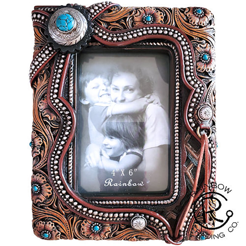 Leather w Flower 4x6in Frame